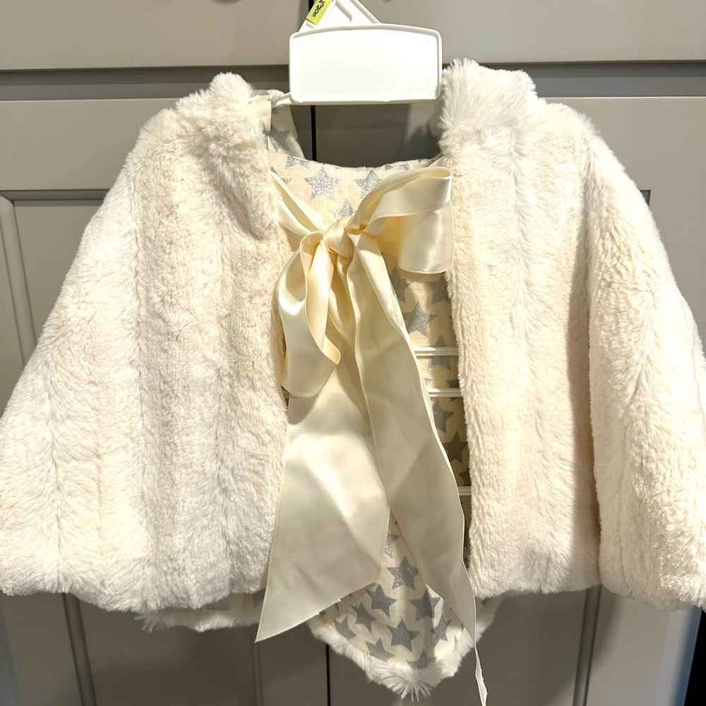 Sugarplum lane bear ears soft cape jacket coat 6-12 months satin bow princess